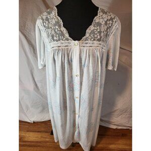 Vintage Lorraine Lace Blue Floral Nightgown‎ Size M?